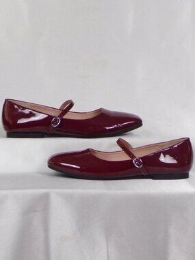 ATHMILE size 11 burgundy Mary Jane ballet flats patent-leather look